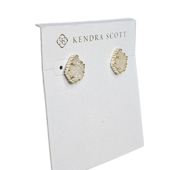 Kendra Scott Tessa Druzy Teardrop Cream Crystal Stud Earrings in Gold Setting - Picture 2 of 5